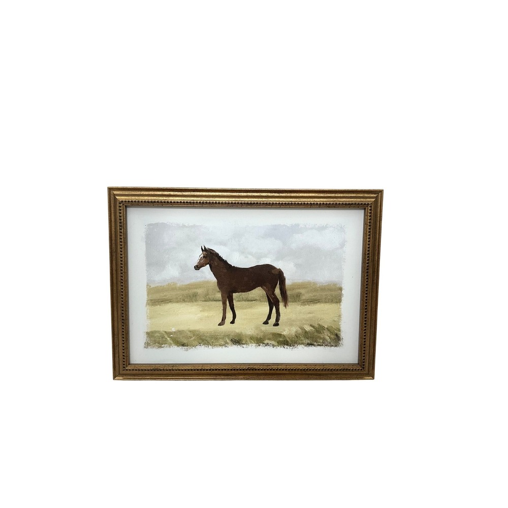 Hobby Lobby Traditional Horse Print Ornate Gold Beaded Frame Wall Art 13.5x10.5